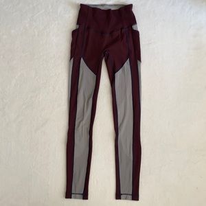 {VTG} Lululemon | Burgundy Ribbed Gray Mesh Panels Blue Trim Leggings (4)